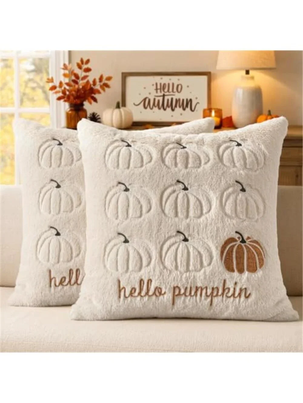 Fall Pumpkin Pillow Covers 18x18 Beige Fall Decor